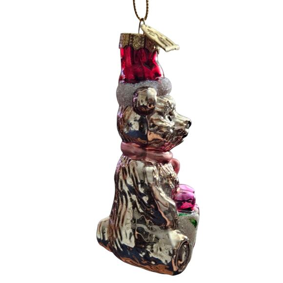 Christopher Radko Glass Teddy Bear Ornament Santa Hat Gift Box 3.5” - Picture 3 of 6